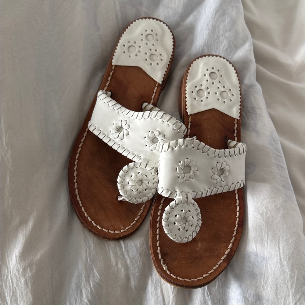 Jack Rogers White and Tan Leather Sandals